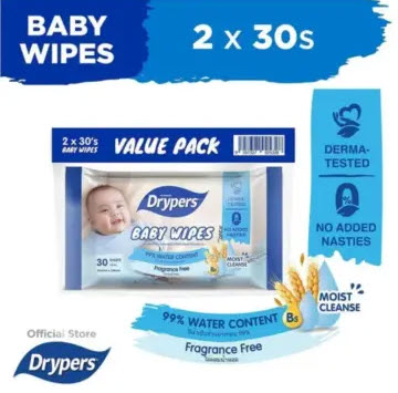 DRYPERS BABY WIPES FRAGRANCE FREE 2X30'S