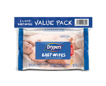 DRYPERS BABY WIPES FRAGRANCE FREE 2X30'S